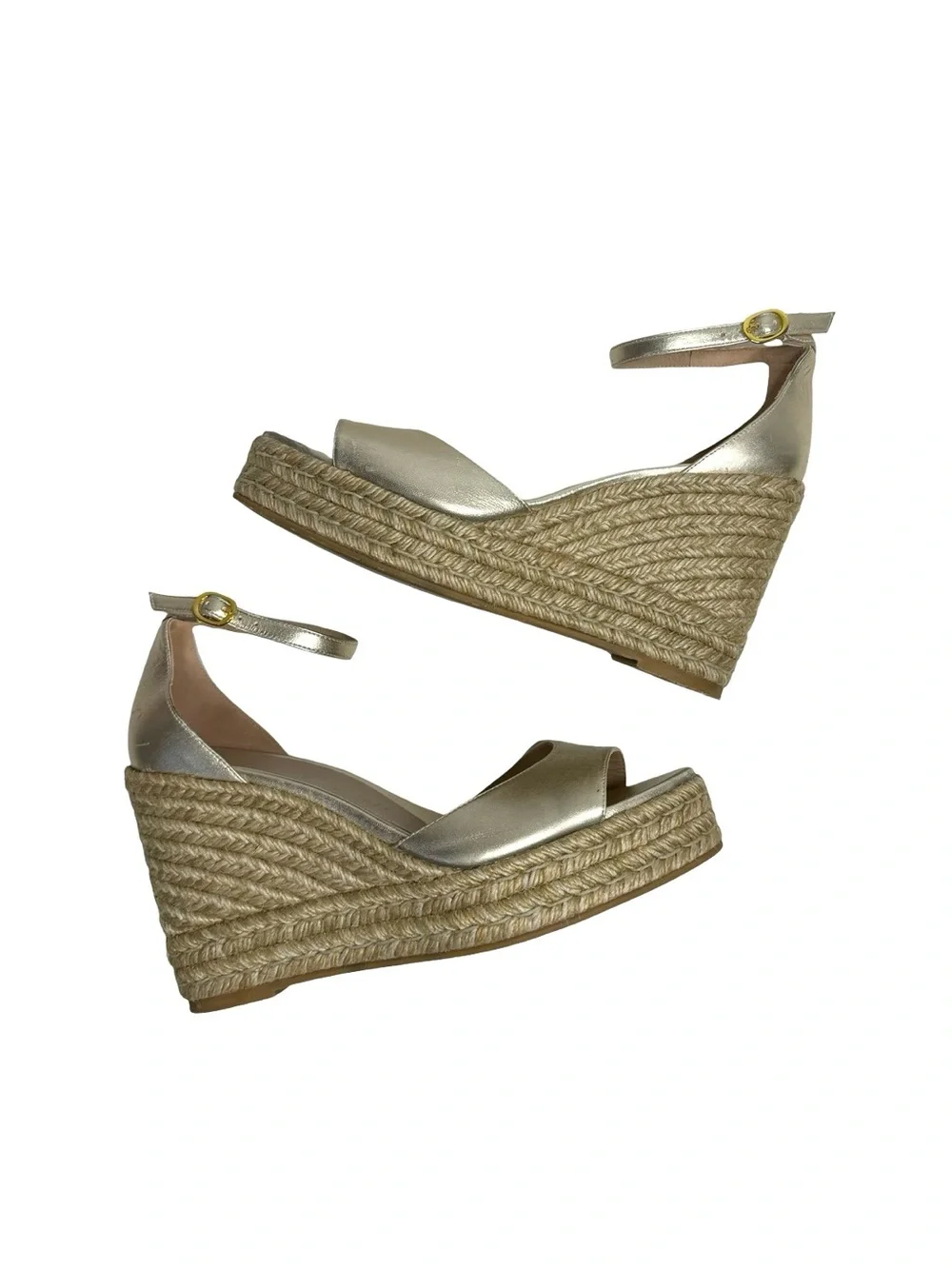 Stuart Weitzman | Nudist Curve Espadrille Wedge Sandal in Gold 9.5 - Picture 10 of 11